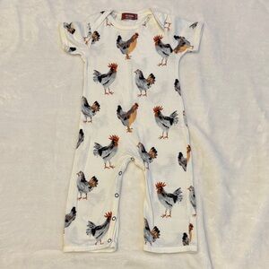 Milkbarn White and Gray Rooster Print One Piece